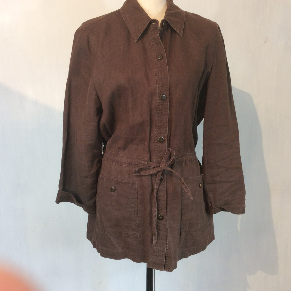 Units 100% LINEN Jacket Brown Large EUC